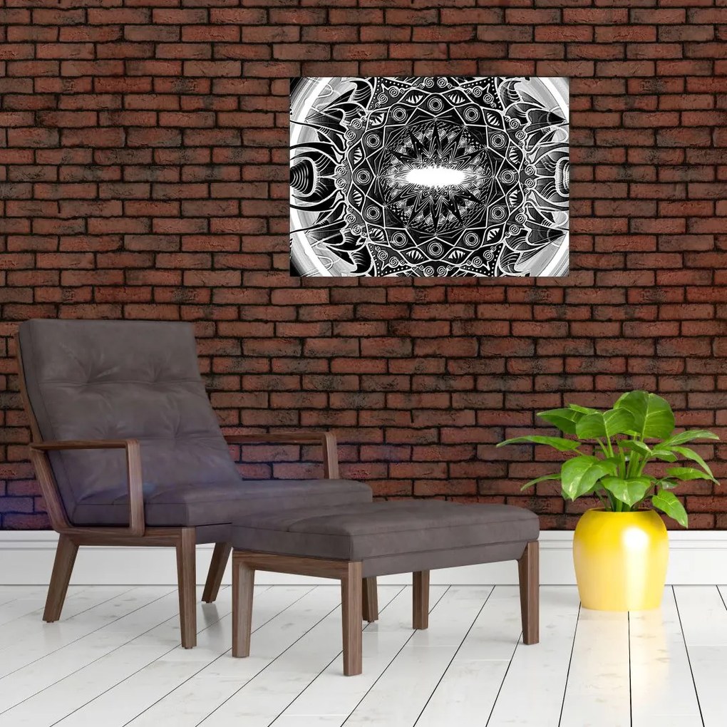Tablou cu ornamente alb negre (70x50 cm)