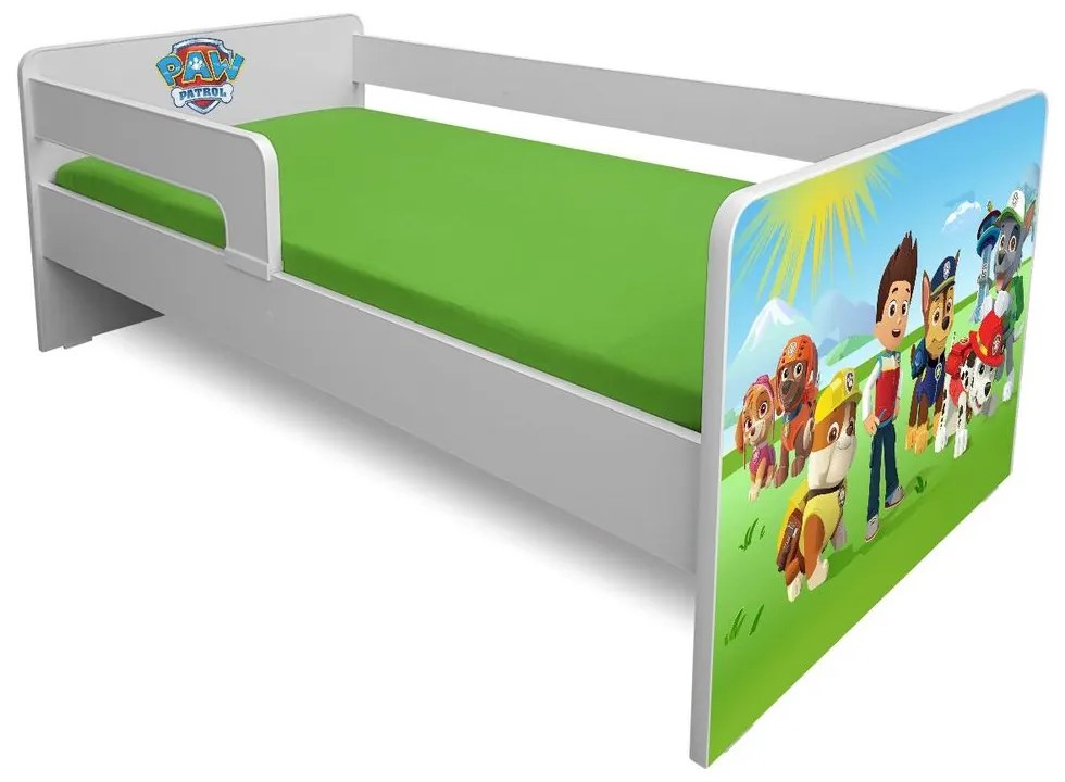 Pat copii Paw Patrol P1L 2-6 ani cu paravane detasabile/interschimbabile + saltea Basic + Lampa veghe