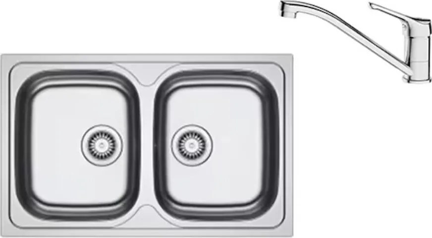 Set chiuveta bucatarie inox Franke Spark 80x50 cm cu 2 cuve fara picurator finisaj lucios plus baterie crom