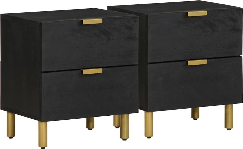 vidaXL Noptiere, 2 buc., negru, 40x33x46 cm, lemn masiv de mango