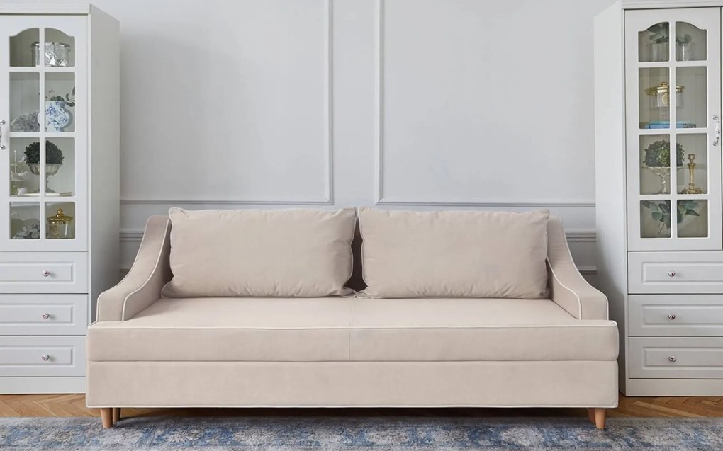 Canapea lemn masiv crem Extensibilă Elizabeth 225x94cm