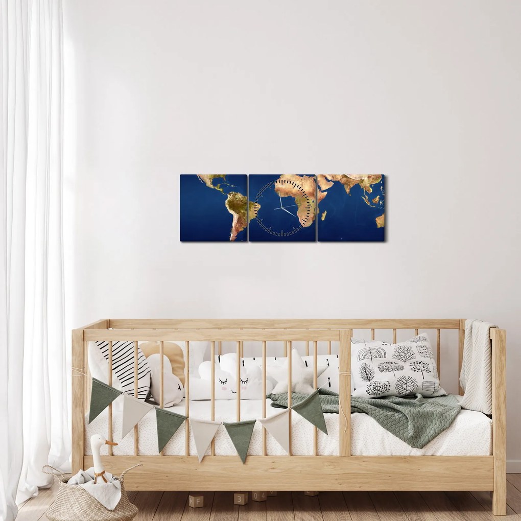 Tablou - Harta lumii (cu ceas) (90x30 cm)