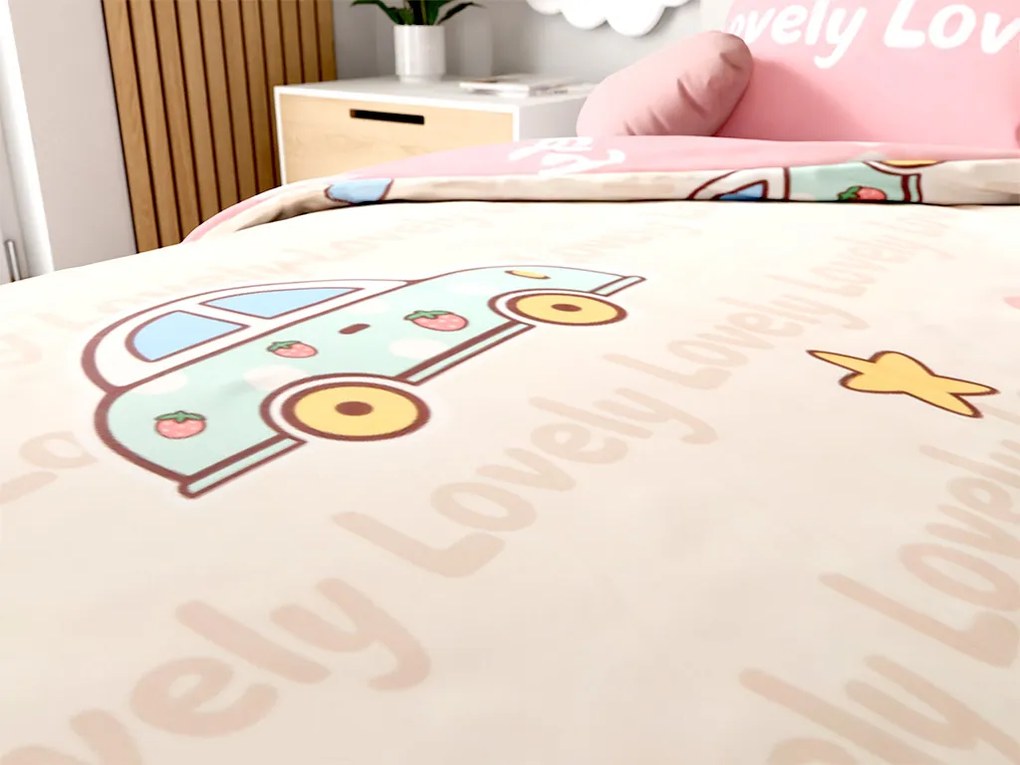 Lenjerii din bumbac pentru patut Culoare roz, AUTO LOVELY