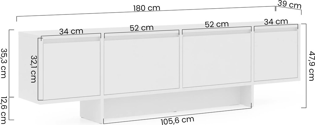 Dulap TV cu patru uși Zolia 180 cm na cokole - nuc elegant