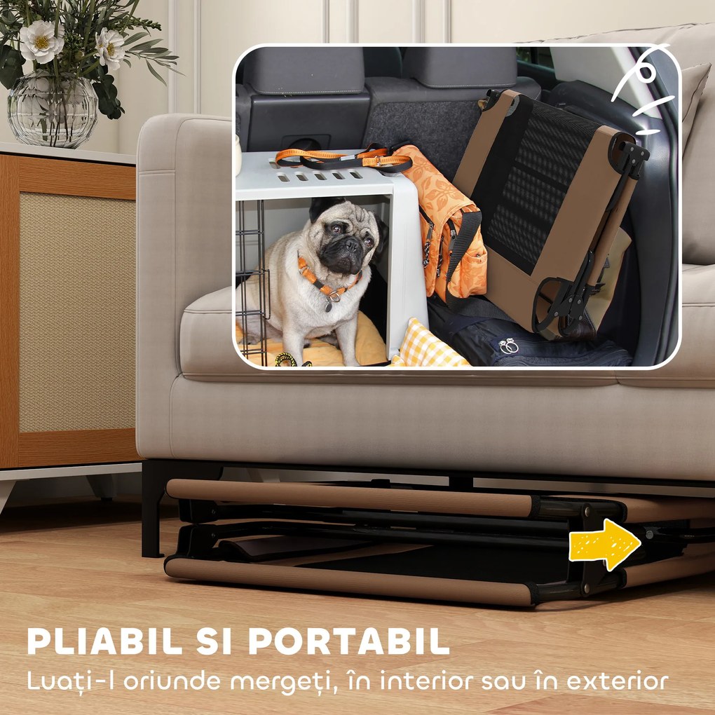 PawHut Pat Pliabil pentru Câini Mari cu Țesătură Tip Plasă, 107x61x20cm, Maro | Aosom Romania