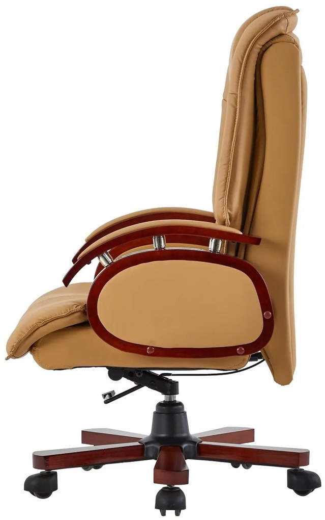Scaun directorial din lemn masiv, piele PU Premium, Maro