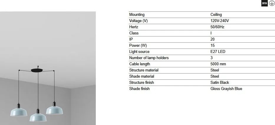 Lustra cu 3 pendule metal TATAWIN M blue