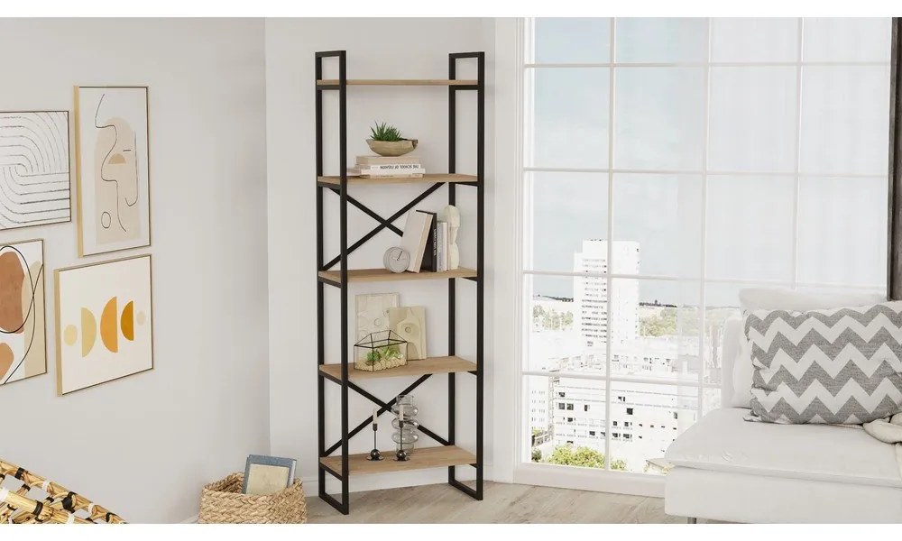 Etajeră negru/natural cu aspect de lemn de stejar 58x175 cm Dusan – Marckeric