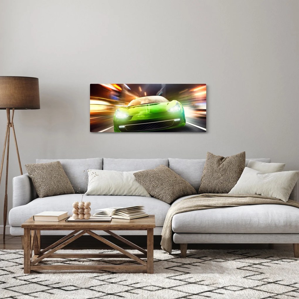 Tablou - Mașină de curse verde (120x50 cm)