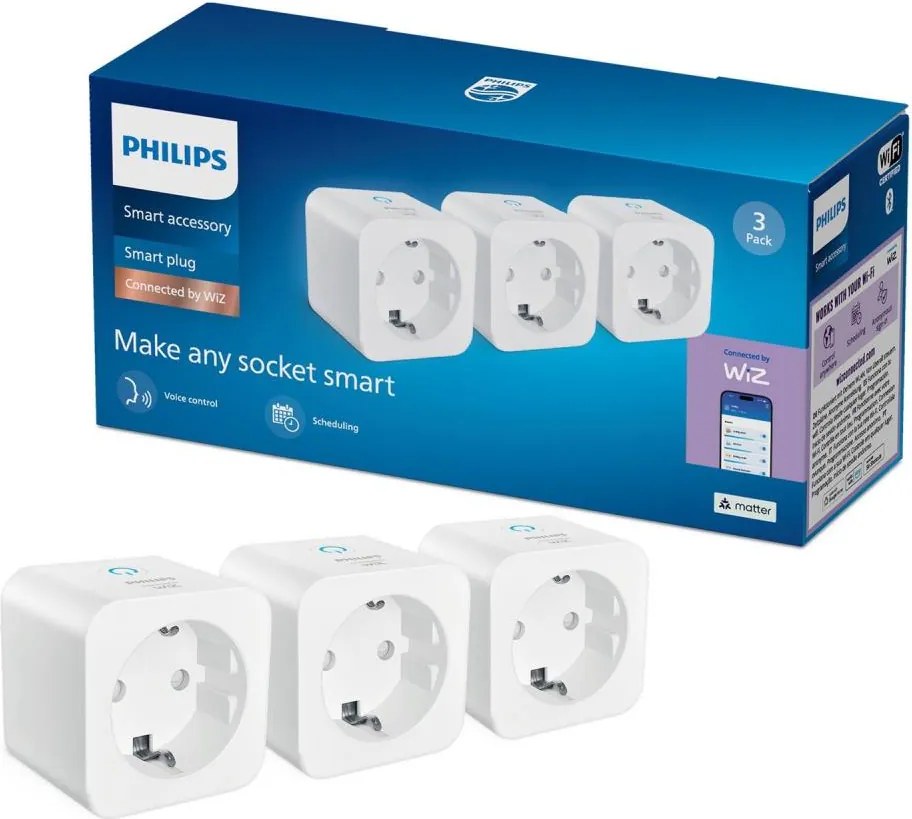 Philips - Set de 3 prize inteligente SCHUKO 2300W Wi-Fi