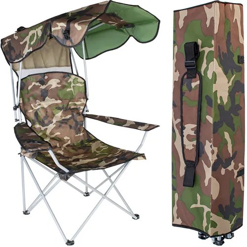 Scaun mare de pescuit pliabil cu baldachin - design camo