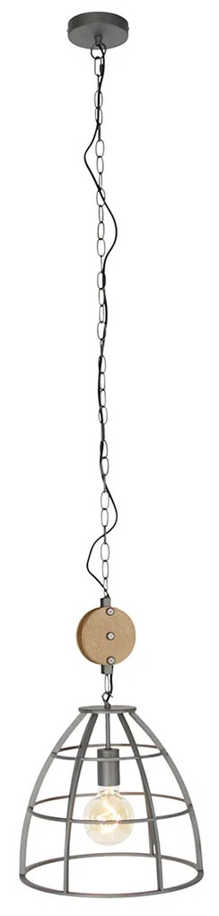 Lampă suspendată industrială gri închis cu lemn 34 cm - Arthur