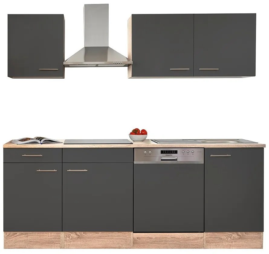 Mobilă de bucătărie Yorki 220, corp din stejar sonoma, cu față antracit satinat