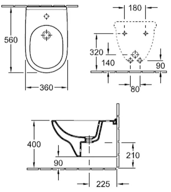 Bideu suspendat 360x560 mm, 1 orificiu pentru baterie, alb alpin