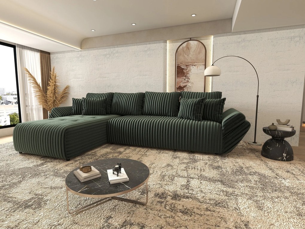 Colțar extensibil dumonde cu ladă de depozitare si sezut confortabil din spuma high-density, Berlin XL Ambience Green 350x185 cm