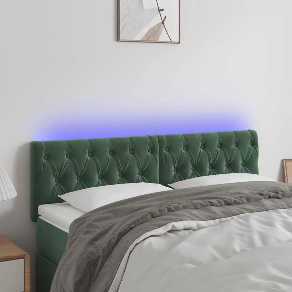 3121999 vidaXL Tăblie de pat cu LED, verde închis, 144x7x78/88 cm, catifea
