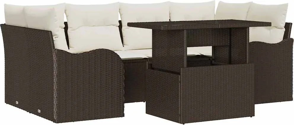 vidaXL Set de canapele pentru grădină cu pernă 7 pcs Maro Rattan poli