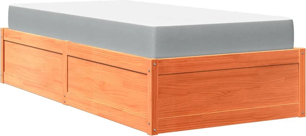 vidaXL Pat cu saltea, maro ceruit, 90x190 cm, lemn masiv pin