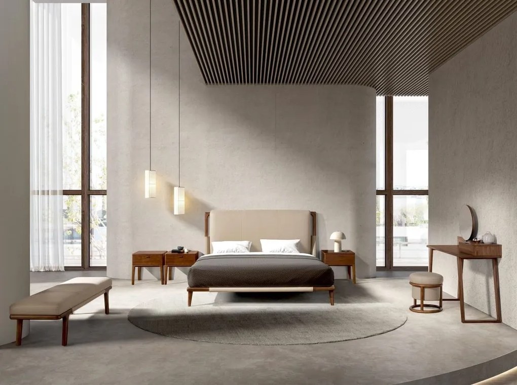 Pat dublu tapitat design LUX din lemn si piele sintetica Mink 180x200cm