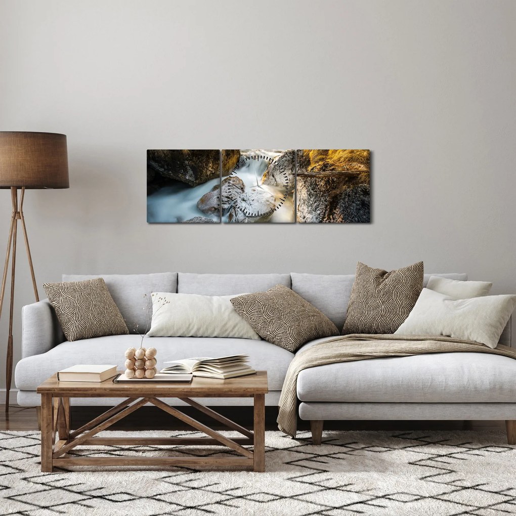 Tablou - Râul din pădure (cu ceas) (90x30 cm)
