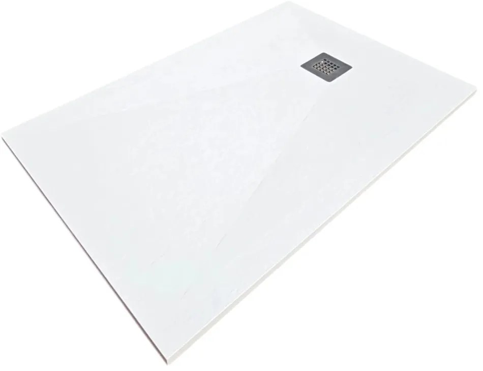 Cadita Dus Rectangulara HouseXL StoneCore Premium 120x80 cm / 140x80 cm, Compozit Granit, Sifon Metalic Inclus (Culoare: Alb, Dimensiune: 140x80 cm)