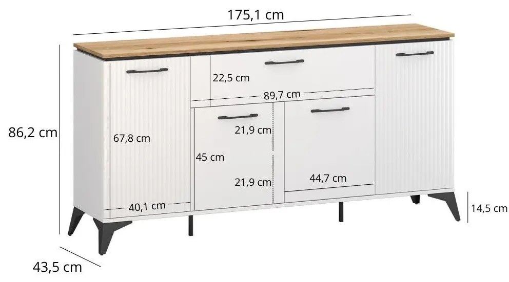 Comodă Vejares 2 (alb + stejar evoke). 1116992