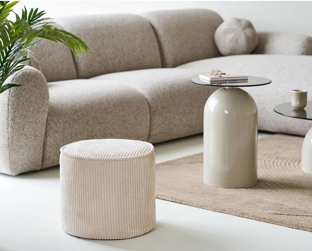 Puf bej cu tapițerie din catifea reiată Taupo – House Nordic