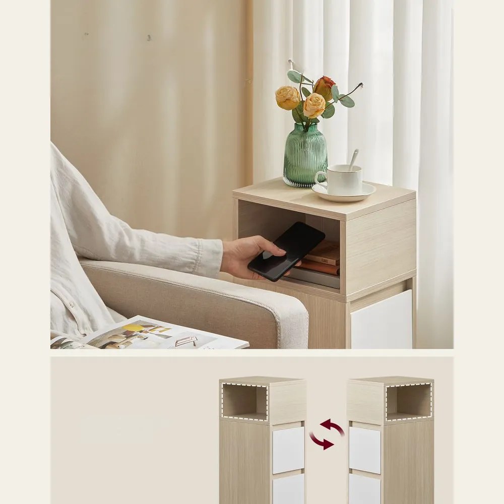 Noptieră ROBIN, 30x25x65cm, alb/bej Vasagle