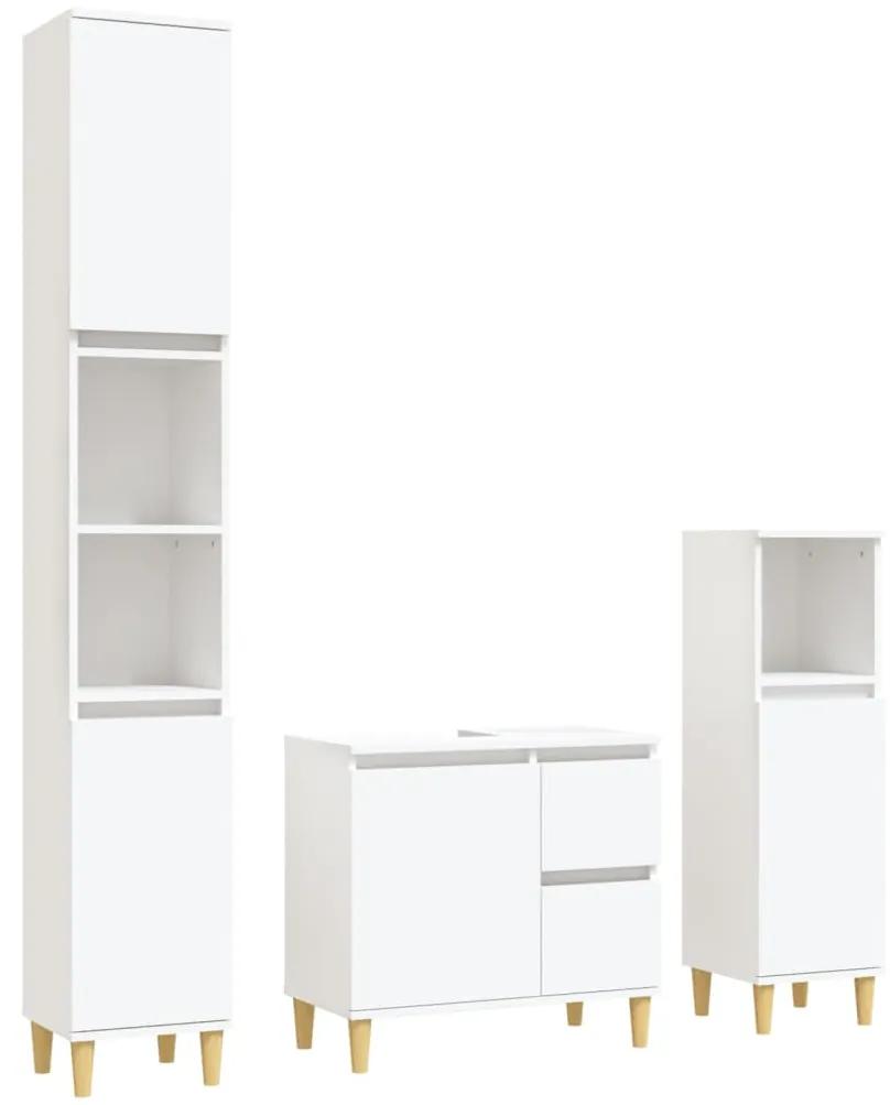 3185535 vidaXL Set dulapuri de baie, 3 piese, alb, lemn prelucrat