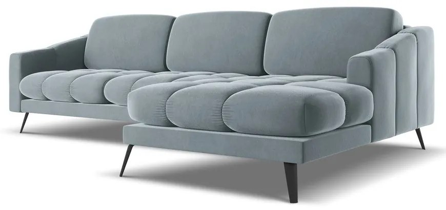 Colțar albastru deschis cu tapițerie din catifea (cu colț pe partea dreaptă) Nalu – Makamii