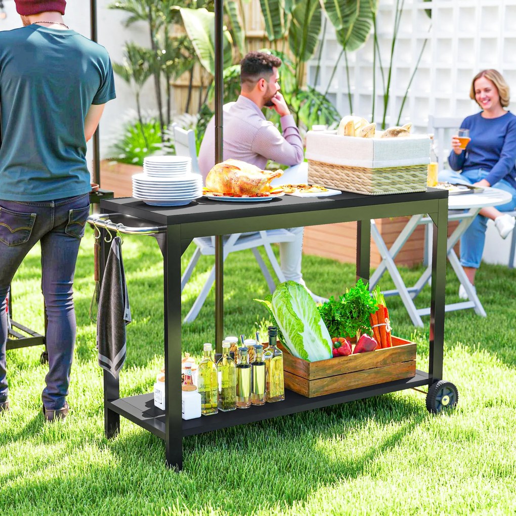 HOMCOM Cărucior de grădină din oțel cărucior de serviciu cu roți cu blat de lucru 135 x 55 x 86,5 cm negru | Aosom Romania