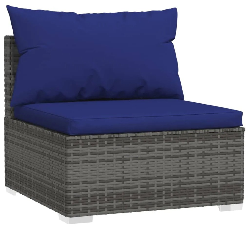 Set mobilier de gradina cu perne, 2 piese, gri, poliratan gri si bleumarin, Canapea de mijloc (2 buc.), 1