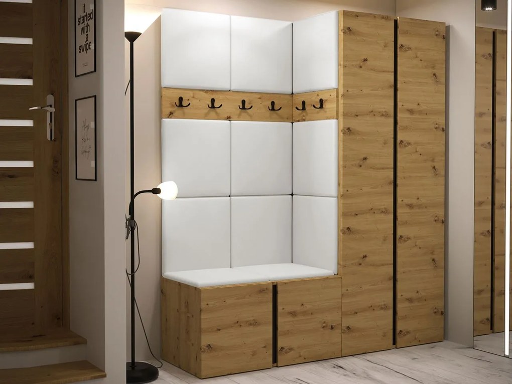 Mobilier Hol Timothy III (Stejar artisan + Stejar artisan + Negru) (piele ecologică Soft 017 (Alb)). 1059874