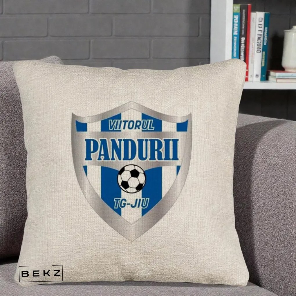 Perna Personalizata Pandurii Targu Jiu Fotbal, 40x40 cm, Bej Canapea, Husa Detasabila, Perna Inclusa, BEKZ®