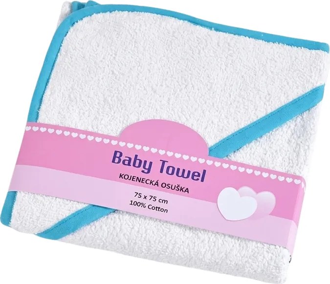 Prosop de baie pentru copii cu gluga BABY 75x75 cm, alb/albastru