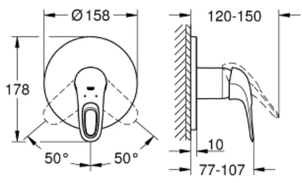 Baterie dus Grohe Eurostyle incastrata pentru corp ingropat, crom