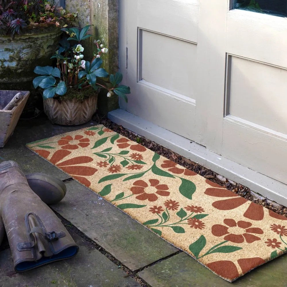 Covoraș de intrare din fibre de nucă de cocos 40x120 cm Red &amp; Green Floral – Artsy Doormats