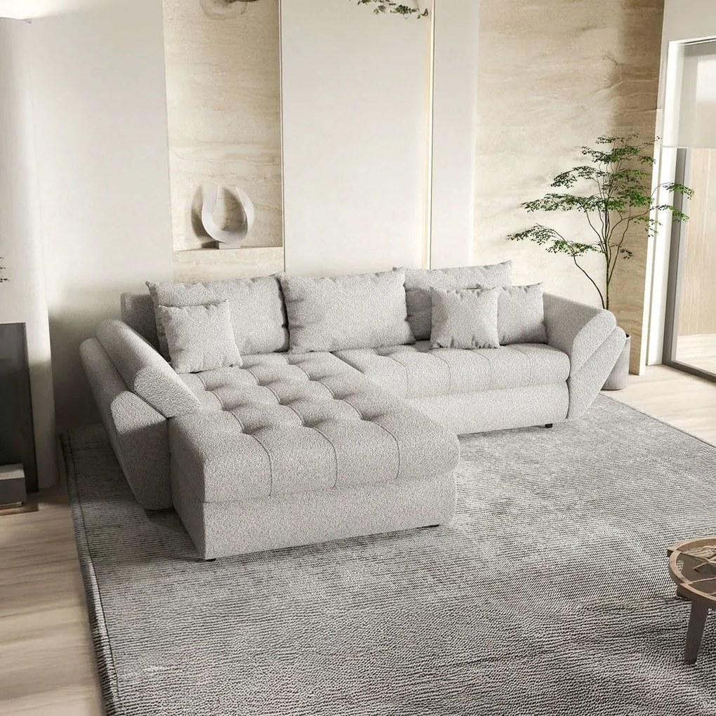 Colțar extensibil dumonde cu ladă de depozitare si sezut confortabil din spuma high-density, Loana Euphoria Dove 270x185 cm