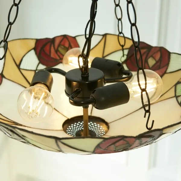 Endon 111879 - Candelabru pe lanț Tiffany INGRAM 3xE27/10W/230V, diam. 45 cm