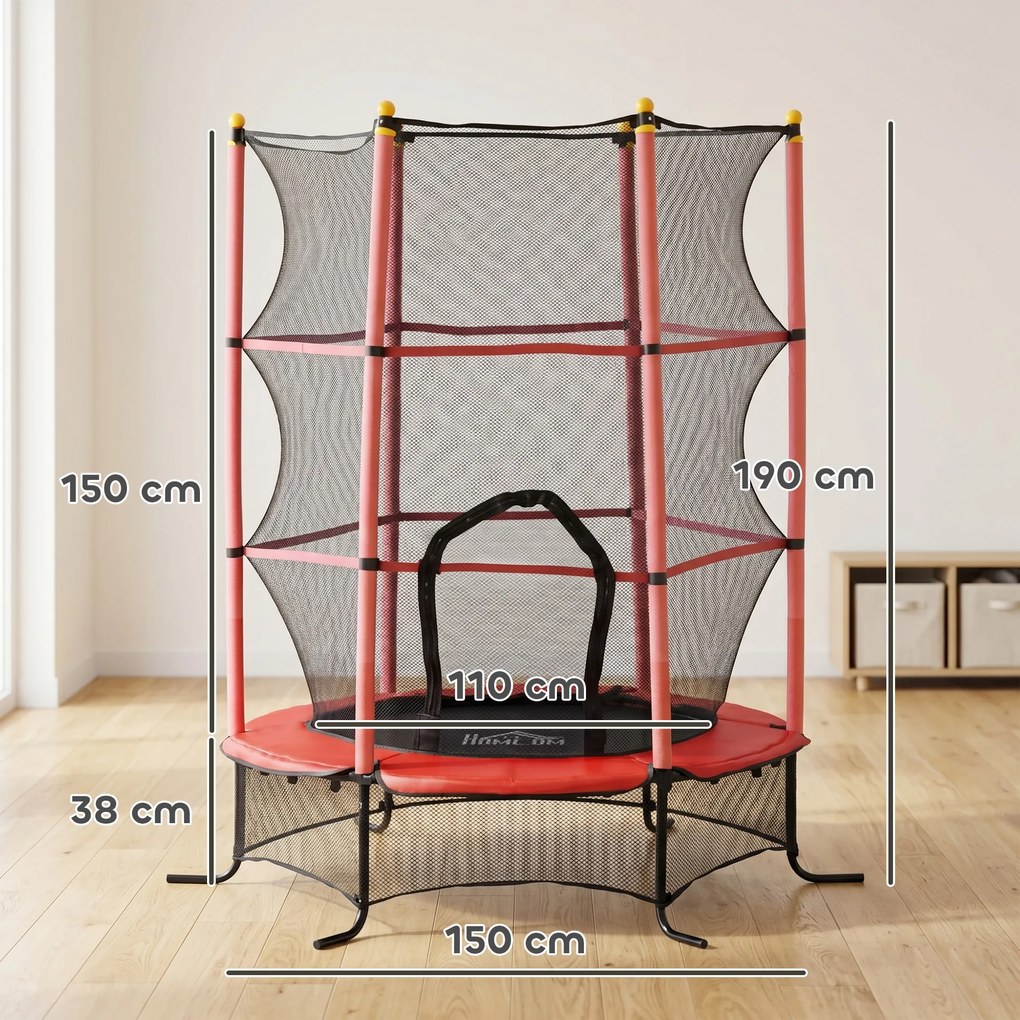 HOMCOM Trambulină pentru Copii 3-10 Ani cu Plasă de Siguranță, Suprafață Elastică cu Țevi Căptușite, Ø163x190 cm, Roșu | Aosom Romania