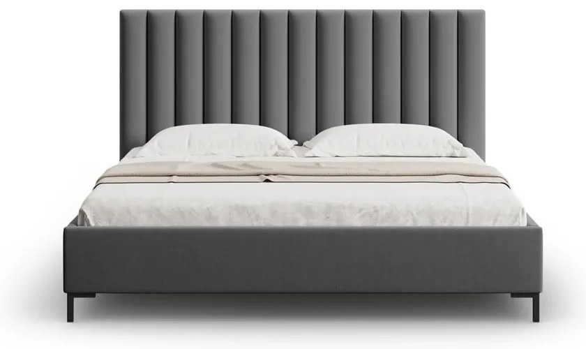 Pat matrimonial gri închis tapițat cu spațiu de depozitare și somieră 160x200 cm Casey – Mazzini Beds