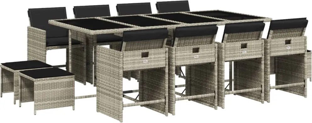 vidaXL Set mobilier de grădină cu perne 13 piese gri deschis poliratan