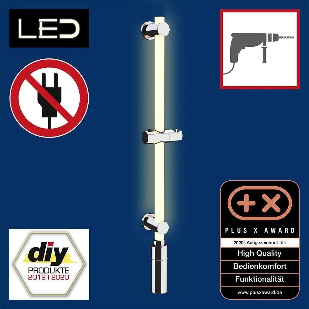 Tijă de duș argintie de montat pe perete 74 cm LED – Wenko