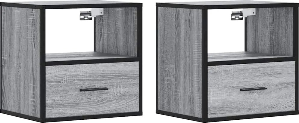 vidaXL Noptiere de perete, 2 buc., sonoma gri, 40x31x39,5 cm