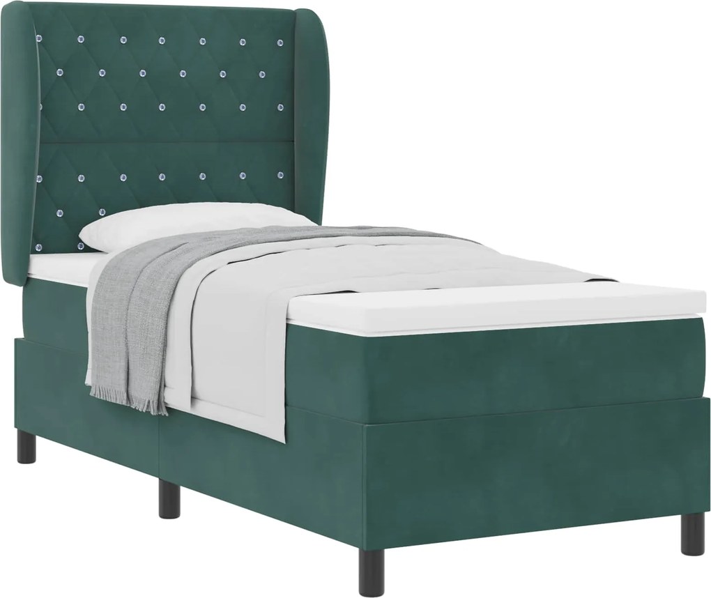 vidaXL Pat cu arcuri cu saltea Verde închis 200 x 100 cm Catifea