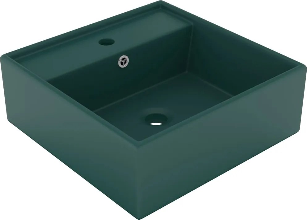 vidaXL Chiuvetă lux preaplin verde închis mat 41x41 cm ceramică pătrat