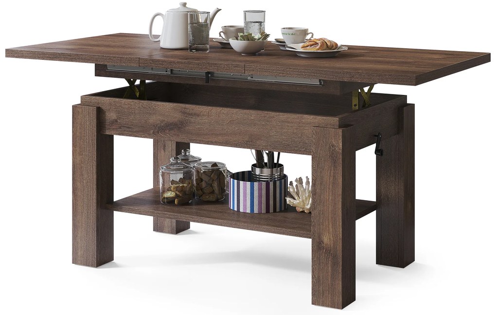 Mazzoni ASTORIA Stejar Maro - MĂSUȚĂ EXTENSIBILĂ MĂSUȚĂ DE CAFEA CU RAFT