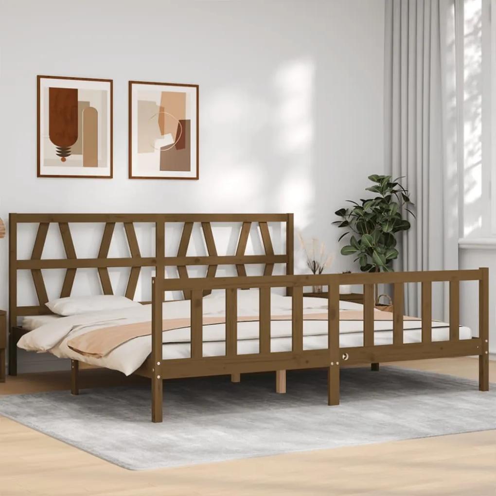 3192514 vidaXL Cadru pat cu tăblie, maro miere, 200x200 cm, lemn masiv
