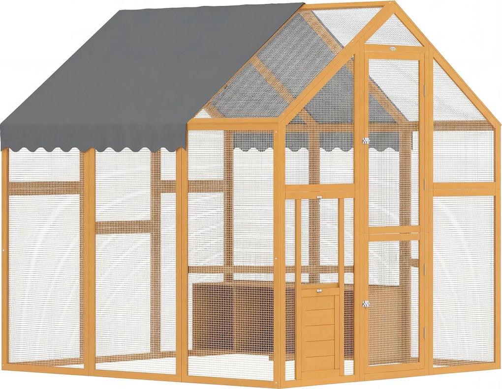 PawHut Coteț pentru găini 3,07 m² tarc exterior din lemn cu husă impermeabilă, încuietoare de siguranță, pentru 6-8 găini 1,7 x 1,8 x 1,8 m | Aosom Romania
