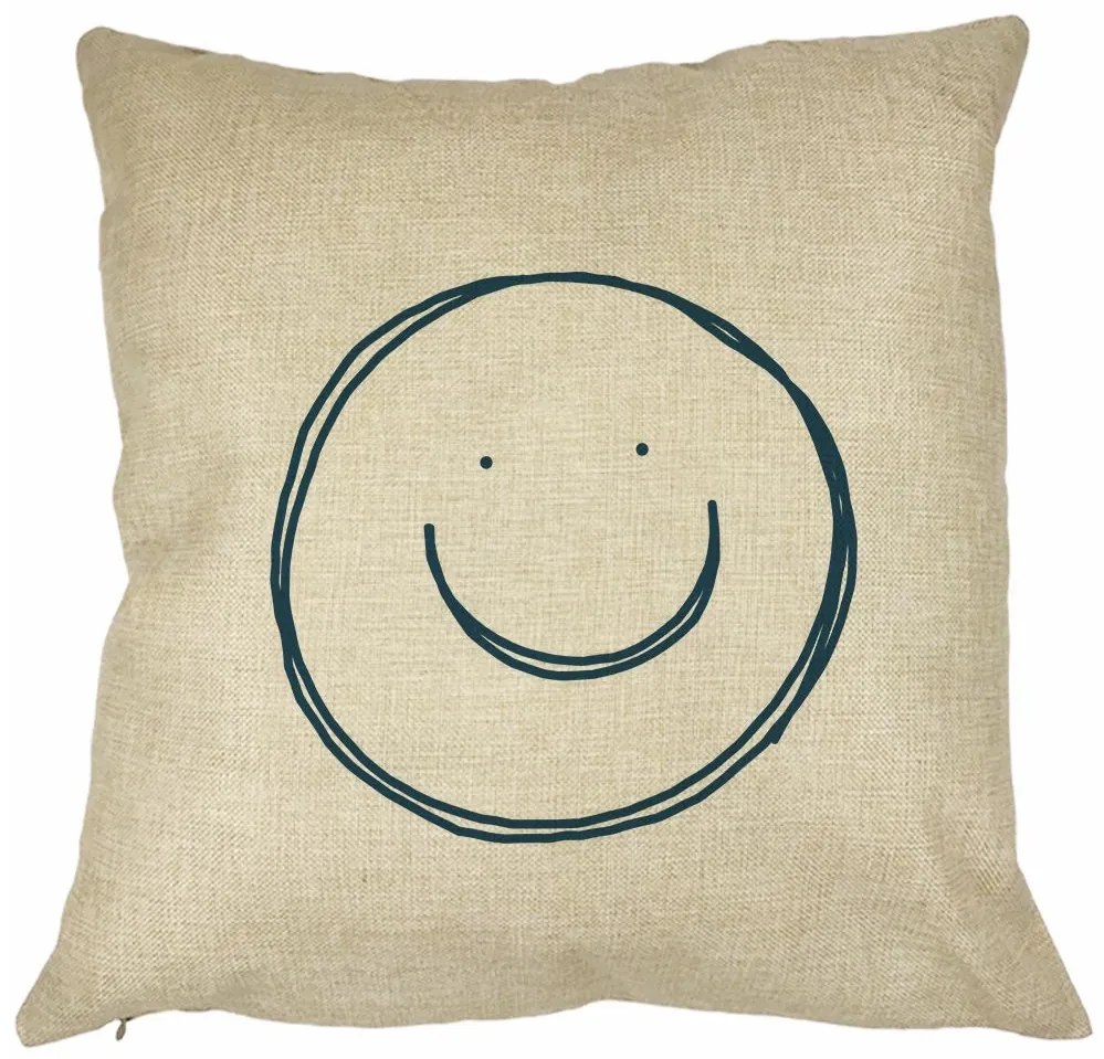 Perna Decorativa Patrata Smiley Face, 40x40 cm, Husa Detasabila, Burduf